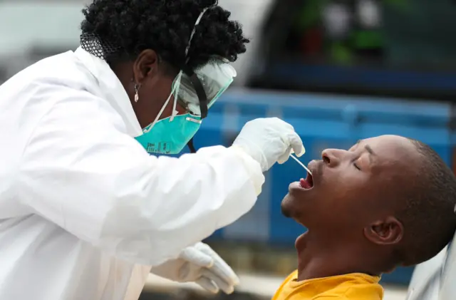 A man is tested for coronavirus in South Africa