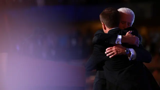 Joe Biden hugs his son, Beau Biden at the 2008 Democratic Convention