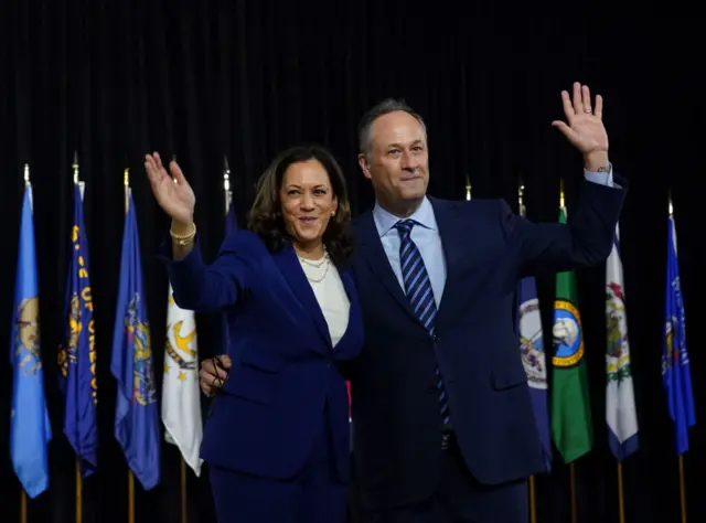 Harris with her husband Doug Emhoff at an earlier event