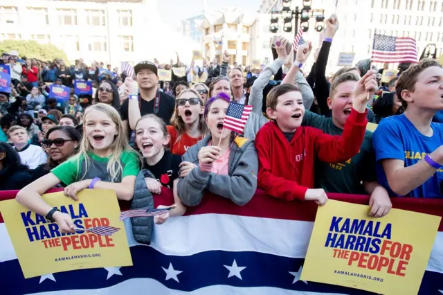 Supporters of democratic presidential candidate Senator Kamala Harris rally