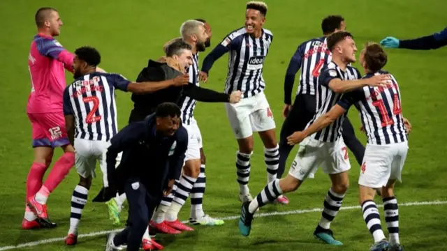 West Bromwich Albion players celebrating promotion