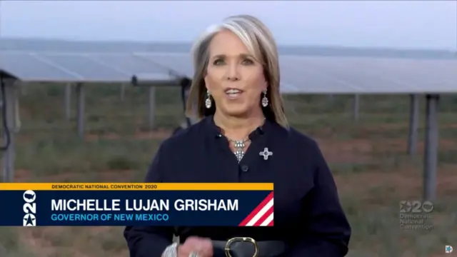 n this screenshot from the DNCC’s livestream of the 2020 Democratic National Convention, Michelle Lujan Grisham addresses the virtual convention on August 19, 2020