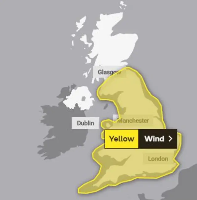 Yellow weather warning for wind across the UK