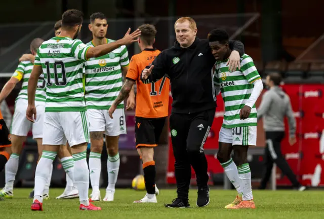 Neil Lennon congratulates Albian Ajeti