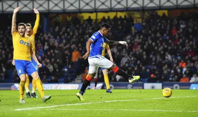 Alfredo Morelos scores in a 1-0 win over Kilmarnock at Ibrox last season