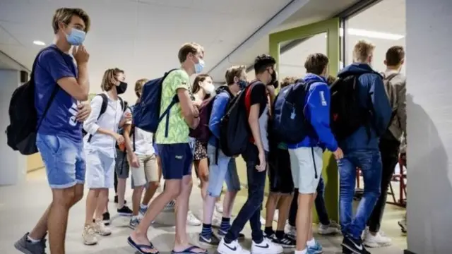 Pupils wearing face masks