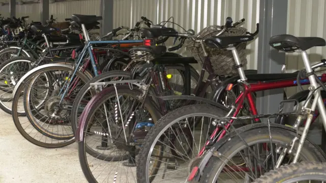 Bicycles lined up