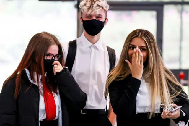 Secondary school pupils in Scotland with masks