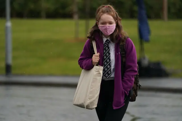 School pupil wearing mask