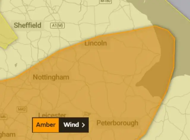 Map showing amber weather forecast