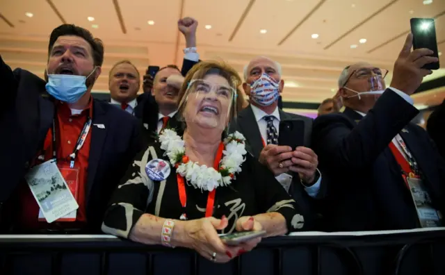 Republican delegates cheer U.S. President Donald Trump as they listen to him address the first day of the Republican National Convention in Charlotte, North Carolina, U.S.