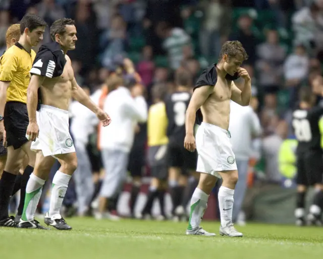 Celtic went out to Artmedia Bratislava in 2005, despite a 4-0 win at home in the second leg, they lost 5-4