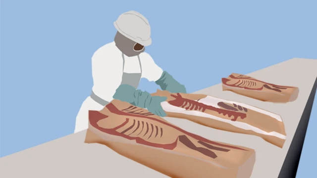 An illustration of a meat packer wearing a mask