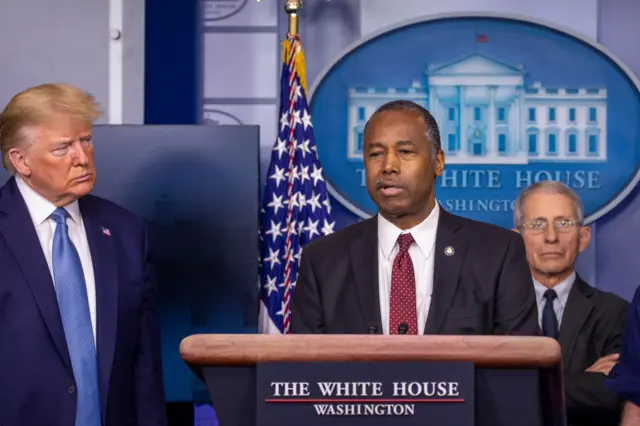 Ben Carson speaks during a coronavirus taskforce briefing in March