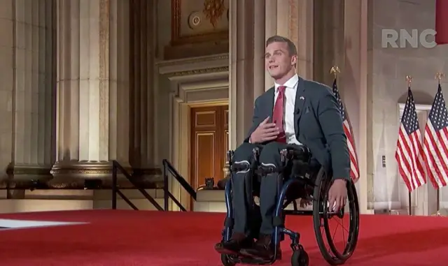 In this screenshot from the RNC’s livestream of the 2020 Republican National Convention, North Carolina congressional nominee Madison Cawthorn addresses the virtual convention on August 26, 2020