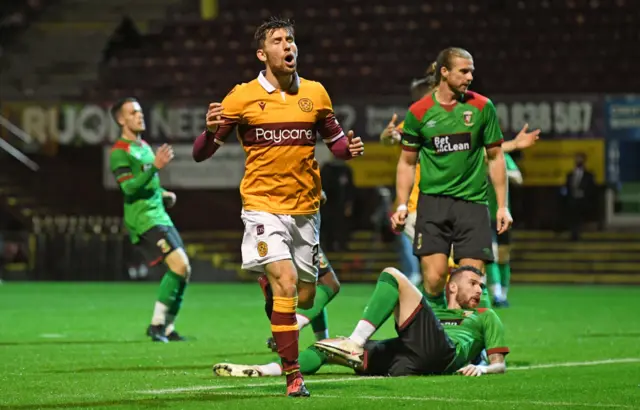 Callum Lang celebrates for Motherwell