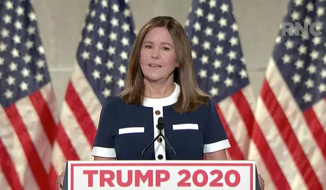 In this screenshot from the RNC’s livestream of the 2020 Republican National Convention, U.S. second lady Karen Pence addresses the virtual convention on August 26, 2020