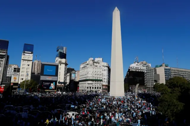 Demonstrators take part in a protest against the national government and the quarantine measures in the city of Buenos Aires, amid the coronavirus disease (COVID-19) outbreak, at the Buenos Aires obelisk, Argentina August 17, 2020.