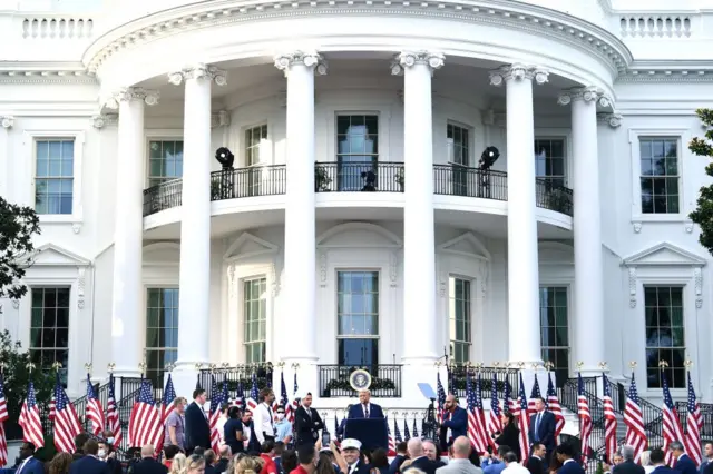 trump inspects the south lawn