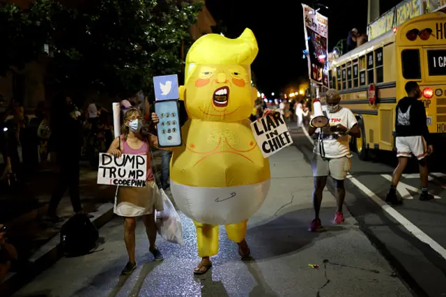 People protest on the fourth night of the Republican National Convention on August 27, 2020 in Washington, DC.