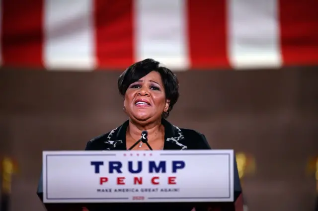 Alice Johnson, criminal justice reform advocate and former federal prisoner, addresses the Republican National Convention in a pre-recorded speech at the Andrew W. Mellon Auditorium, in Washington, DC, on August 27, 2020