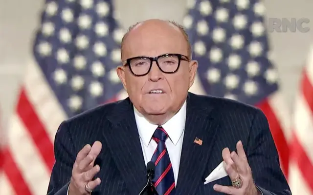 In this screenshot from the RNC’s livestream of the 2020 Republican National Convention, personal attorney to U.S. President Donald Trump and former New York City Mayor Rudy Giuliani addresses the virtual convention on August 27, 2020