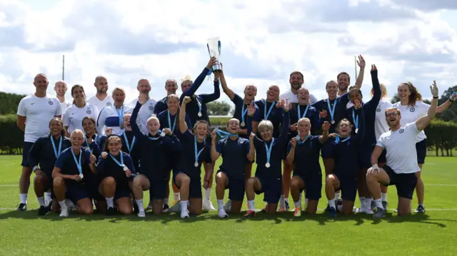 Chelsea women with the WSL trophy