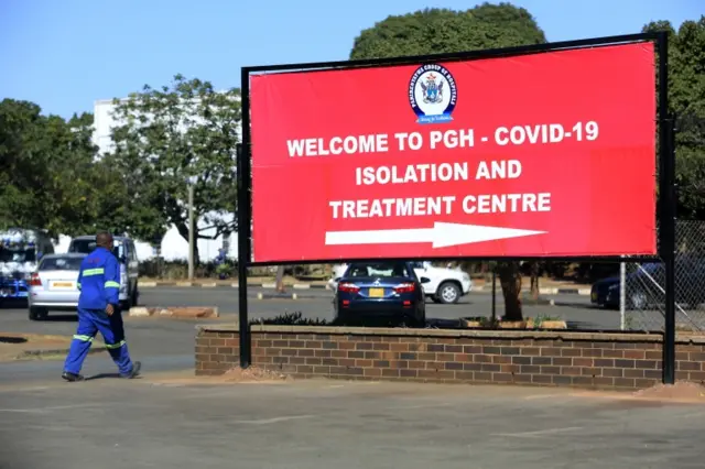 A sign for a Covid-19 testing centre in Zimbabwe