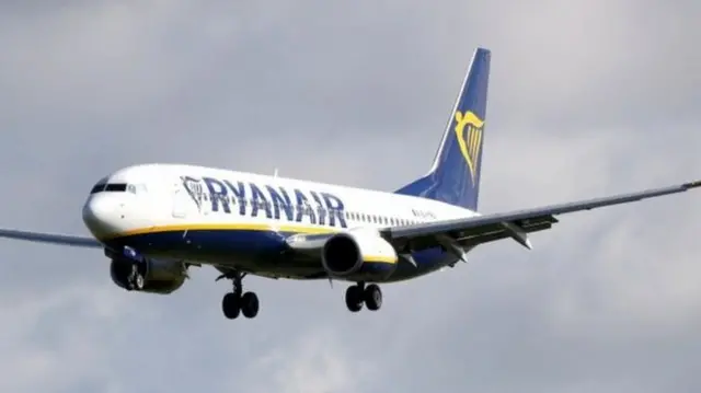 A Ryanair plane in the air