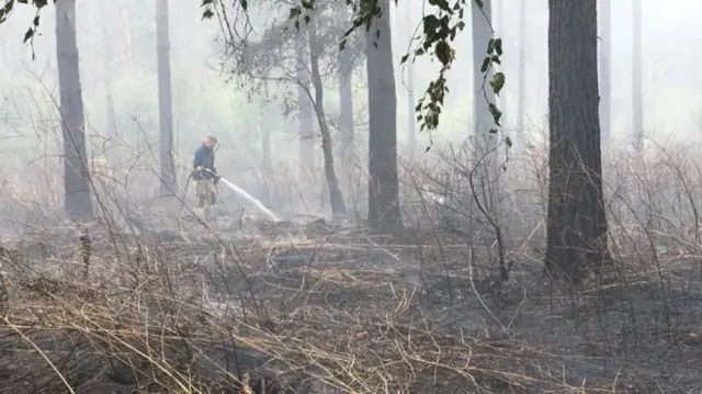 Firefighter fighting the blaze