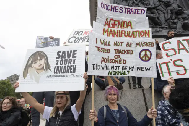 Protesters against coronavirus measures in Trafalgar Square, London