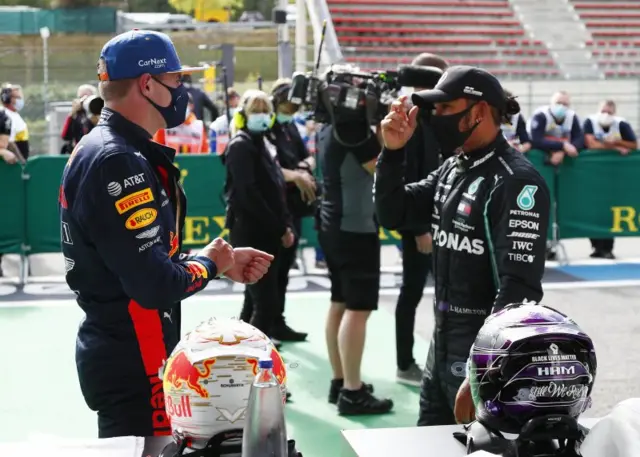 Max Verstappen and Lewis Hamilton