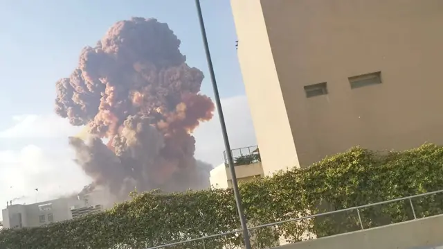 Smoke rises after an explosion in Beirut, Lebanon August 4, 2020.