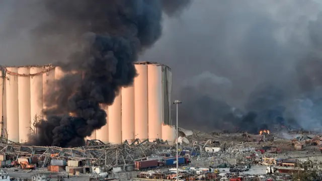 A general view of the harbor area after the explosion