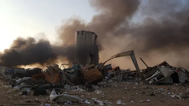 Damage and debris after a large explosion rocked the harbour area of Beirut, Lebanon, 04 August 2020