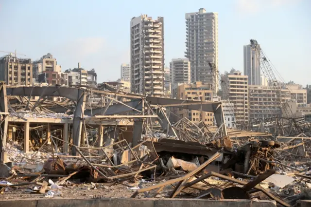 A view of the damage after an explosion at the Beirut Port