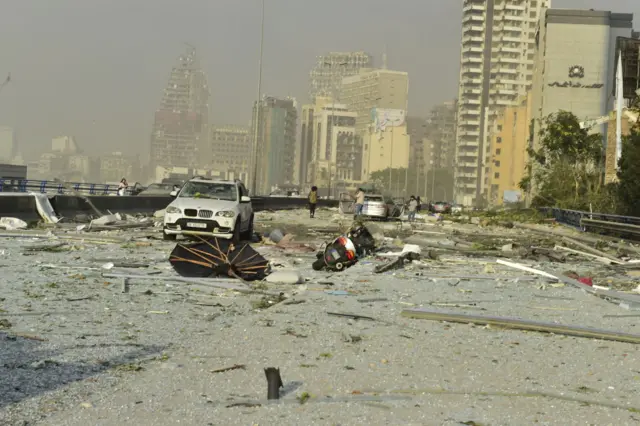 Damaged buildings and surroundings are seen after a fire at a warehouse with explosives at the Port of Beirut led to massive blasts in Beirut