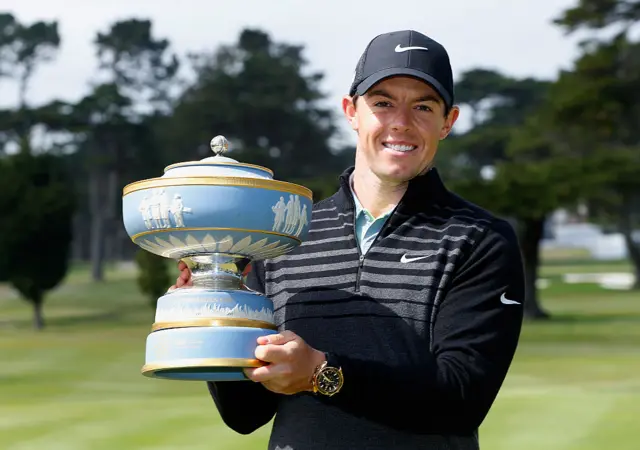 Rory McIlroy with the Walter Hagen Cup after winning the 2015 WGC-Cadillac Match Play