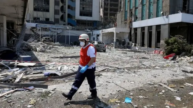 A Red Cross worker in Beirut