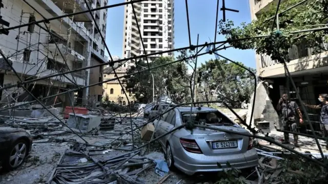 A street in Beirut covered in debris