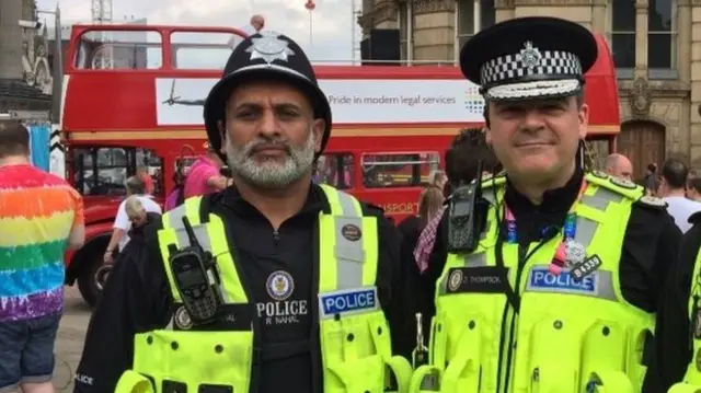 Special Constable Resham Singh Nahal pictured in 2017 at Pride with Chief Constable Dave Thompson