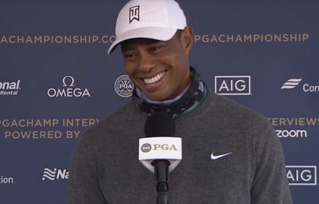 Tiger Woods at his news conference before the 2020 US PGA Championship