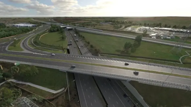 Artist's impression of the new road bridge straddling the M42