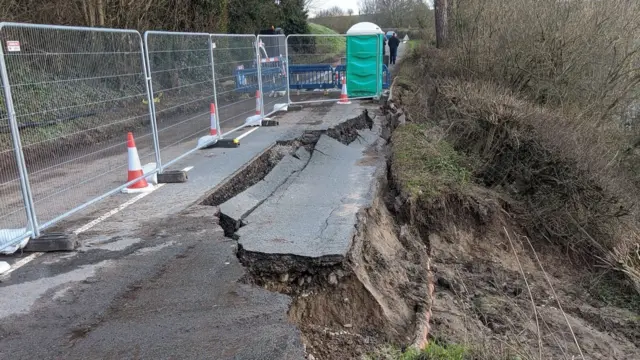 Damage to the B4224 between Fownhope and Hereford earlier this year