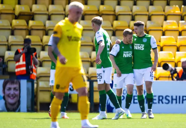 Kevin Nisbet celebrates with Daryl Horgan