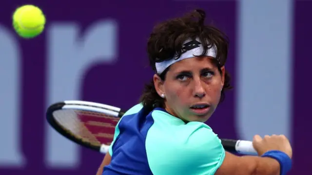 Carla Suarez Navarro playing at the Qatar Total Open in February 2020