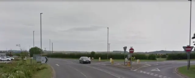 Junction with the A165, Moor Road and the A1039 King Hill, near Muston.