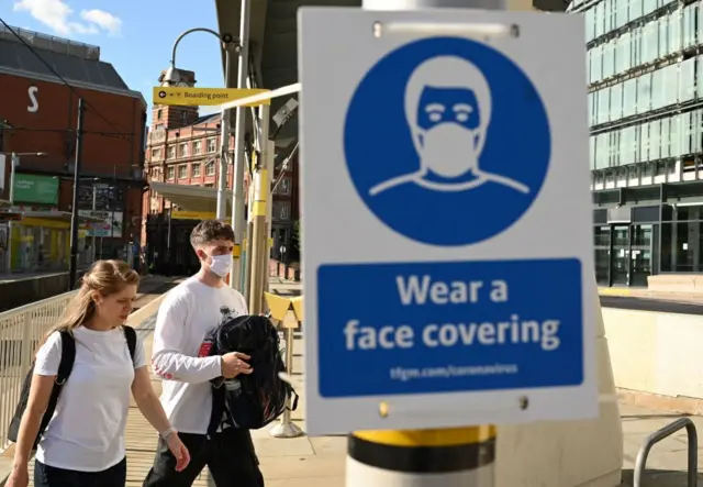 People wearing masks in Manchester