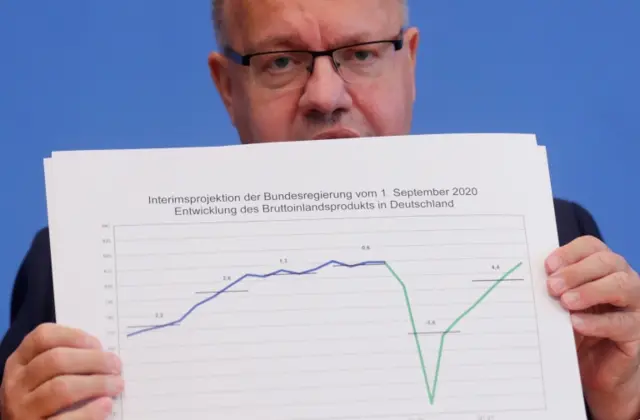 German Economy Minister Peter Altmaier presents the government's updated economic outlook for 2020 in Berlin, Germany, on 1 September 2020