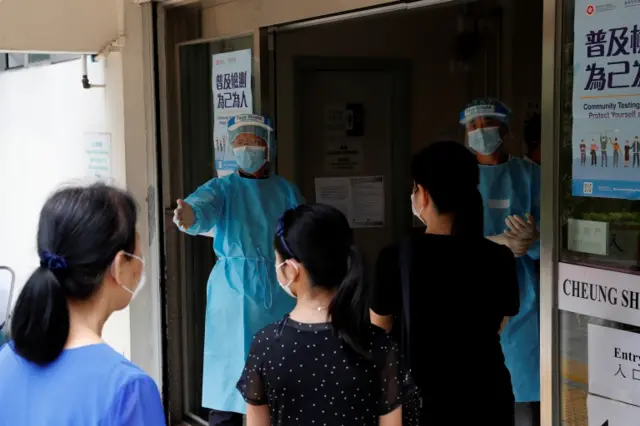 People queue up at a community testing centre in Hong Kong, China, on 1 September 2020